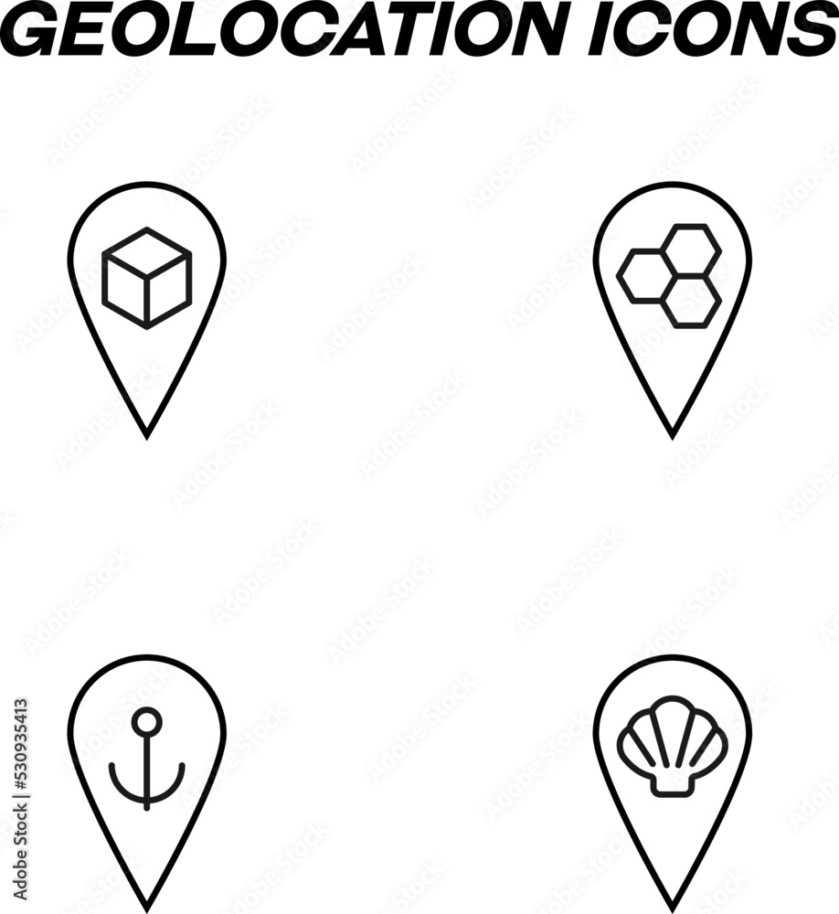 Poster simple monochrome signs drawn with black thin line. vector line icon set with symbols of cube, honey