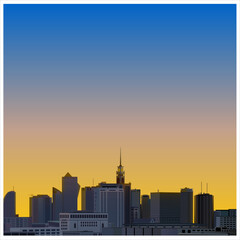 Fototapeta na wymiar Color vector image of sunset in the city of Kyiv
