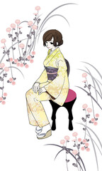 Illustration of a woman in kimono