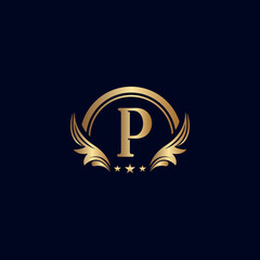 luxury letter P logo royal gold star