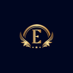 luxury letter E logo royal gold star