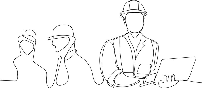construction manager and engineer working on building site. Vector illustration