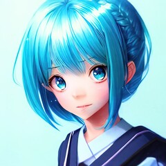 Naklejka premium anime girl face close-up. Generative AI Technology
