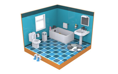 bathroom in 3D pixel art
