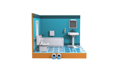 bathroom in 3D pixel art