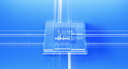 3D rendering of cyberpunk AI. Circuit board. Technology background. Central Computer Processors CPU and GPU concept. Motherboard digital chip. Tech science background.
