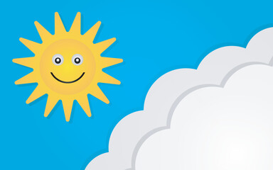 Blue Sky Background with Clouds and Smiling Sun