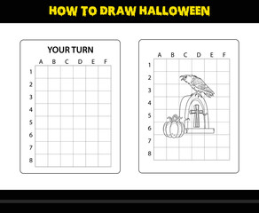 How to draw Halloween for kids. Halloween drawing skill coloring page for kids.
