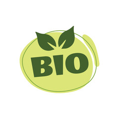 Bio products sticker, label, badge and logo. 
Ecology icon. Logo template with green leaves for organic and eco 
friendly products. Vector illustration