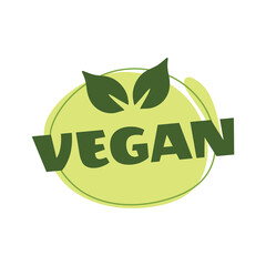 Vegan products sticker, label, badge and logo. 
Ecology icon. Logo template with green leaves for organic and eco 
friendly products. Vector illustration