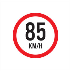 Isolated Road Maximum Speed limit sign 85 kmh sign icon on white background vector illustration.