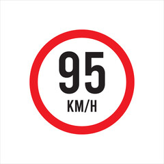 Isolated Road Maximum Speed limit sign 95 kmh sign icon on white background vector illustration.