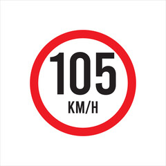 Isolated Road Maximum Speed limit sign 105 kmh sign icon on white background vector illustration.