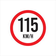 Isolated Road Maximum Speed limit sign 115 kmh sign icon on white background vector illustration.