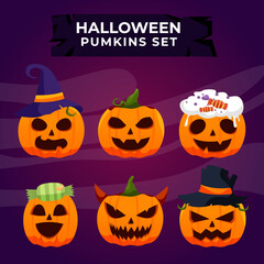 halloween pumkins set with faces