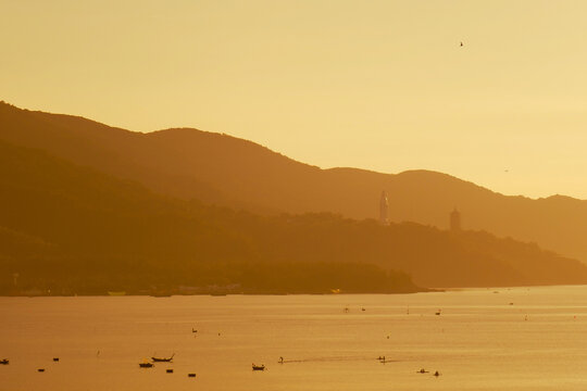 sunrise over the mountains and the sea 