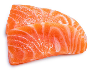 Sliced ​​Fresh Salmon isolated on white background, Salmon Fillet isolated on white background With work path.