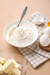 Bowl of flour on table