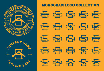 Naklejka premium Monogram logo collection SA Monogram To SZ Monogram Logo Design collection with circle badge vector templet