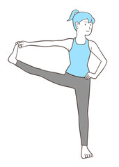 一本足のポーズ、片足立ち、ヨガ、インストラクター、シンプルな色