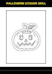 Halloween scissor skill for kids. Halloween scissor skill coloring page for kids.