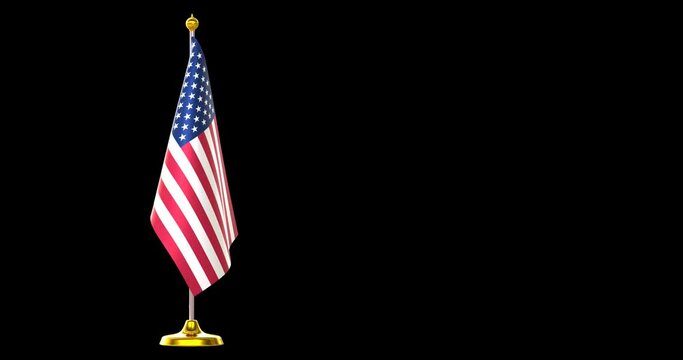 3d render of US flag on pole for countries summit and political meeting, transparent background in mov format.