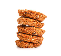 Stack of tasty sesame kozinaki on white background