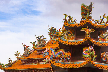 close-up of dragon sculpture on Chinese temple roof