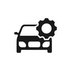 Car with gear icon flat style isolated on white background. Vector illustration