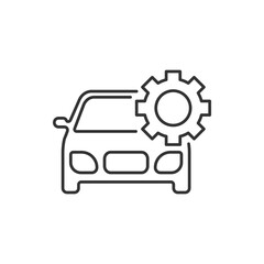 Car with gear icon line style isolated on white background. Vector illustration