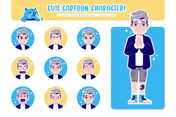 Fototapeta premium different face emotion boy cartoon character collection 1