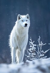 White Wolf Stalking in the Snow
