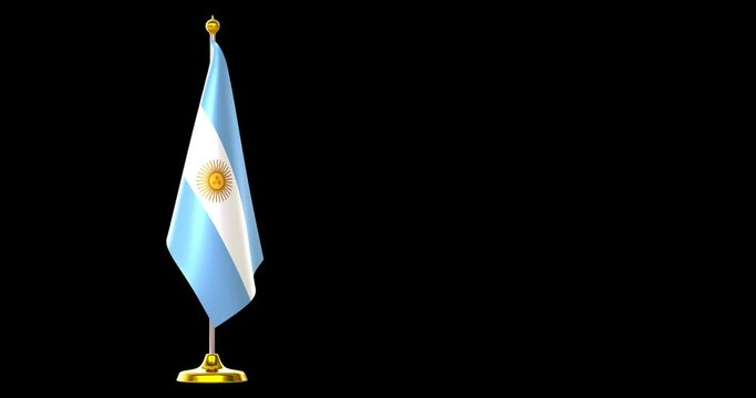 3d render of Argentina flag on pole for countries summit and political meeting, transparent background in mov format.