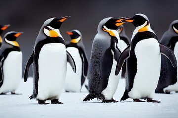 Emperor Penguins Playing in the Arctic Cold