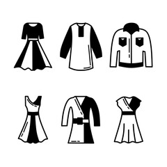 black and white illustration design shirt icon set