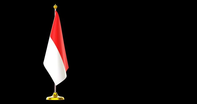 3d render of Indonesia flag on pole for countries summit and political meeting, transparent background in mov format.