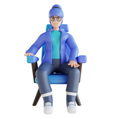 3D illustration woman sitting relaxed