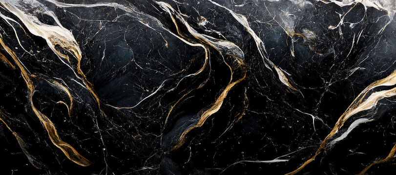 Luxury Abstract Fluid Art ,  Mixture Of Black, Gray And Gold Abstract Of Marble Background