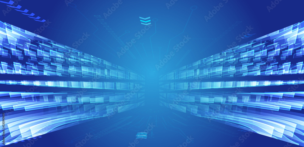 Poster vertically extending square and polygonal technology space background