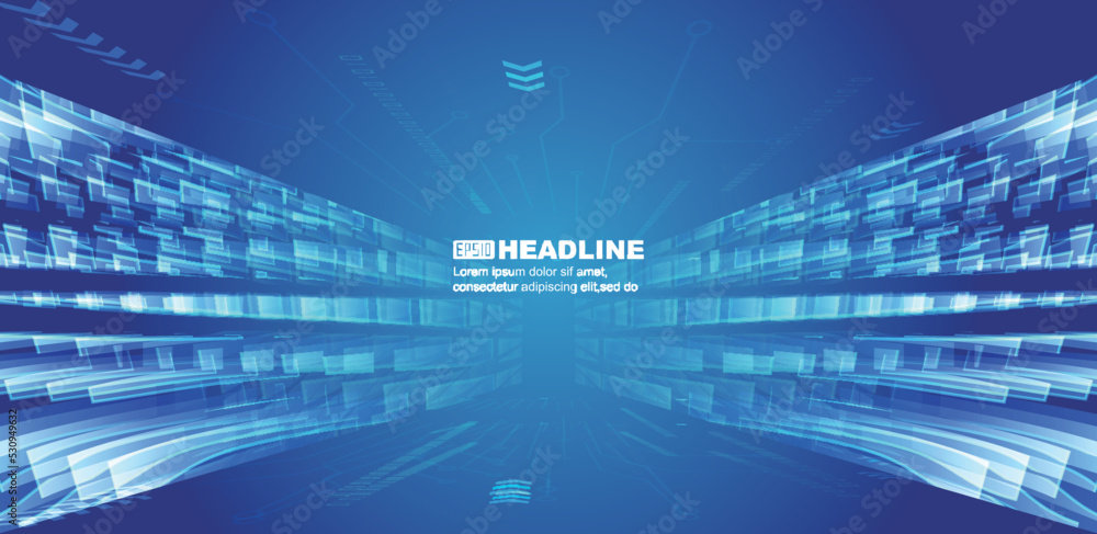 Poster vertically extending square and polygonal technology space background