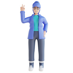 3D illustration woman showing two fingers