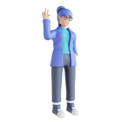 3D illustration woman showing two fingers