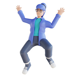 3D illustration of happy jumping person