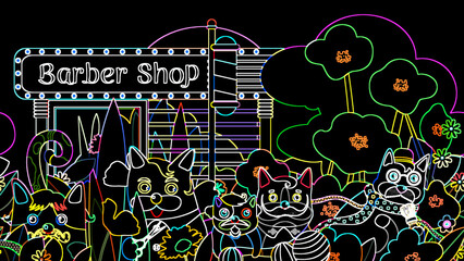 lucky cat style barber shop illustration	
