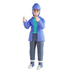 3D illustration of person showing thumbs up