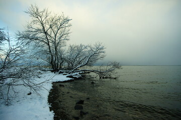 Snowy morning of BIWAKO lake