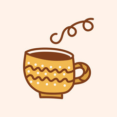 Yellow mug in simple style on white background.Vector image for use in menu design or clipart