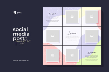 Instagram puzzle template, abstract element instagram post design, pastel background, instagram puzzle feed pack template.	