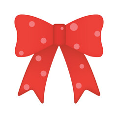 Red bow with white dots for gift decoration on a white background.
Christmas bow decoration.