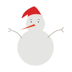 Snowman with santa hat, isolated on white background.